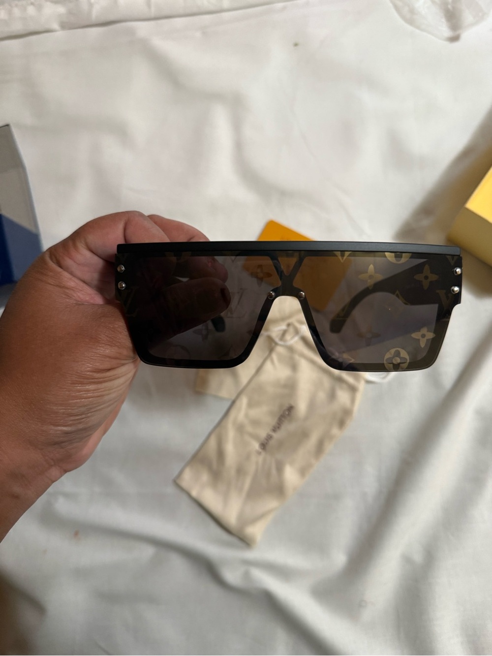 Louis Vuitton Black Monogram Shield Sunglasses with Brown Lenses